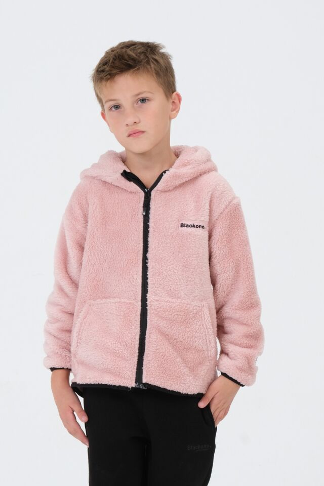 Nakış Detaylı Peluş Kapüşonlu Kargo Cepli Üst PEMBE - 2-3 Yaş