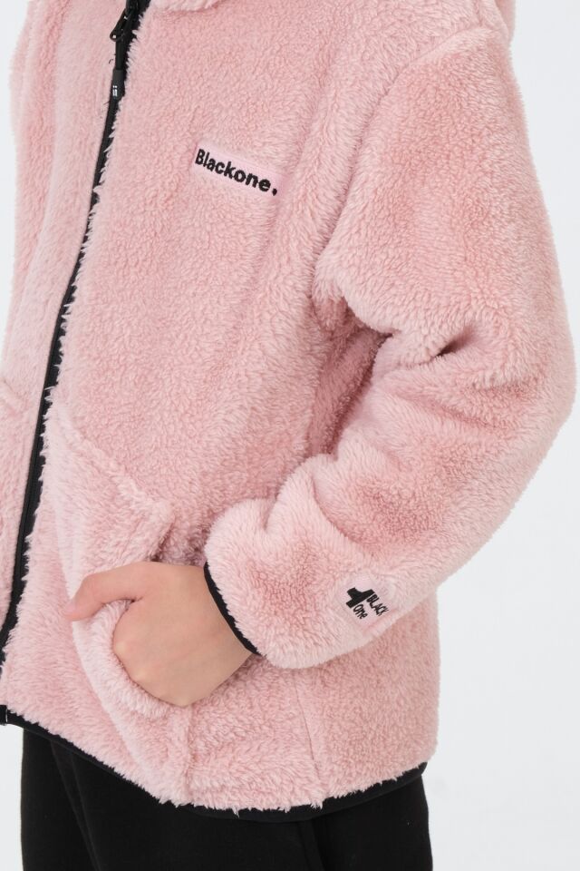 Nakış Detaylı Peluş Kapüşonlu Kargo Cepli Üst PEMBE - 2-3 Yaş