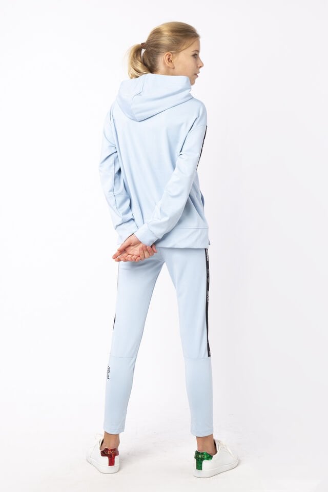 KIZ ÇOCUK ŞERİT DETAYLI BASKILI TAYT SWEAT TAKIMI