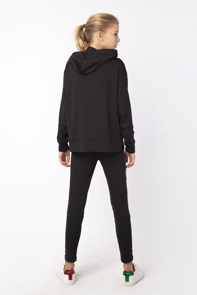 KIZ ÇOCUK ŞERİT DETAYLI BASKILI TAYT SWEAT TAKIMI