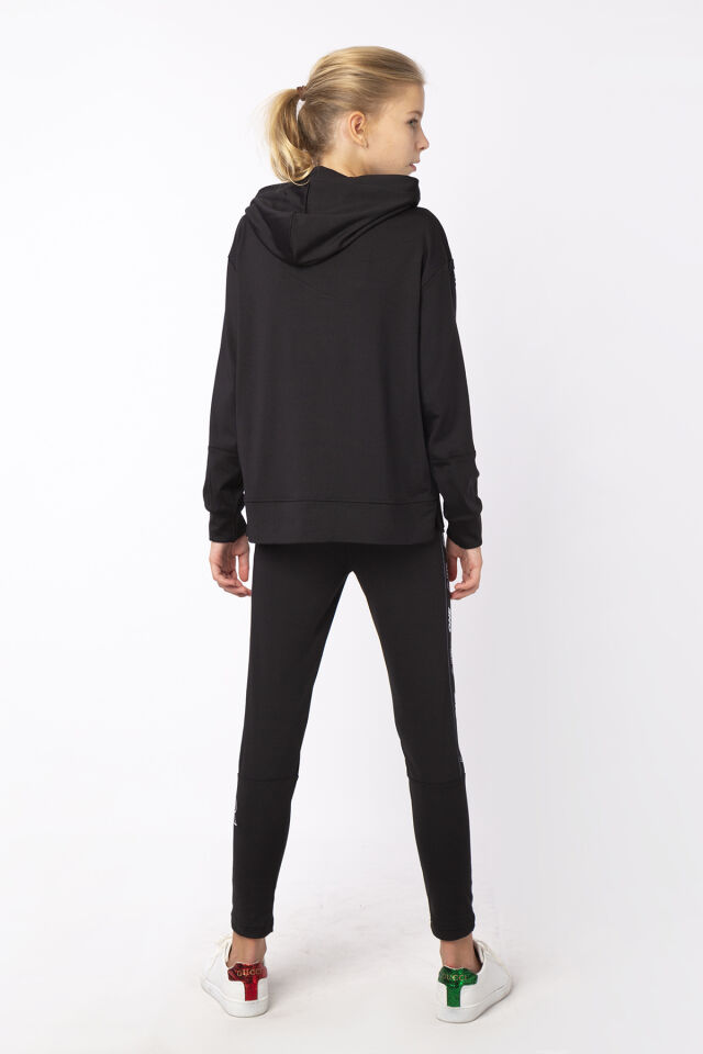 KIZ ÇOCUK ŞERİT DETAYLI BASKILI TAYT SWEAT TAKIMI