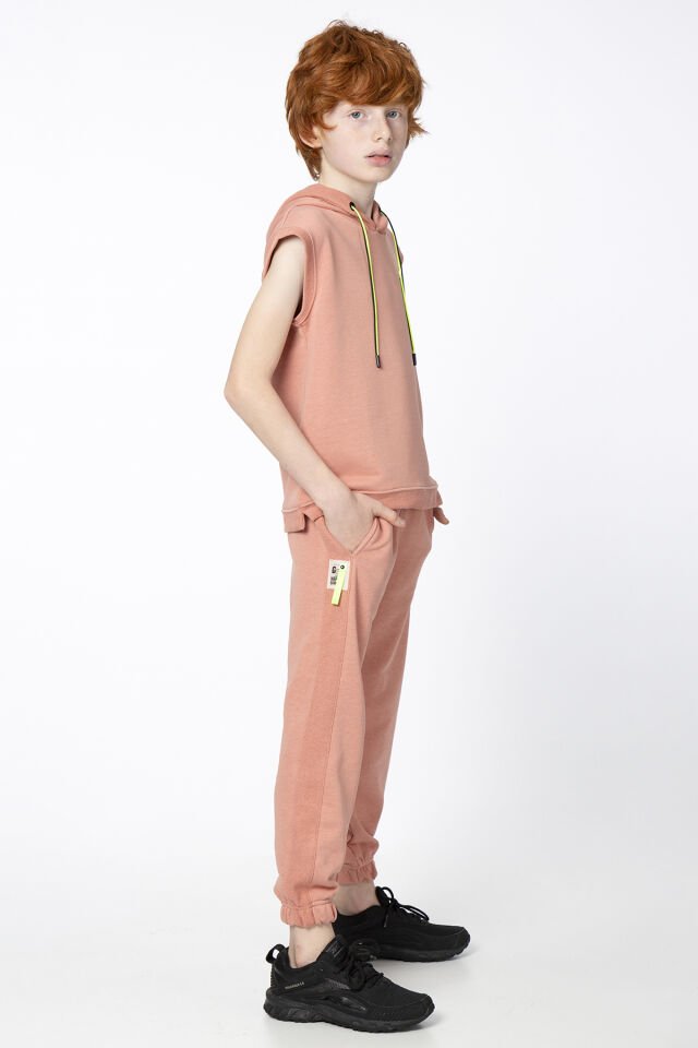 Kapüşonlu Kısa Kollu Kordon Detaylı Erkek Çocuk Alt Üst Takım