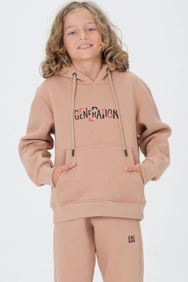 Erkek Çocuk Kapüşonlu Eşofman takımı 8-9 Yaş - VİZON