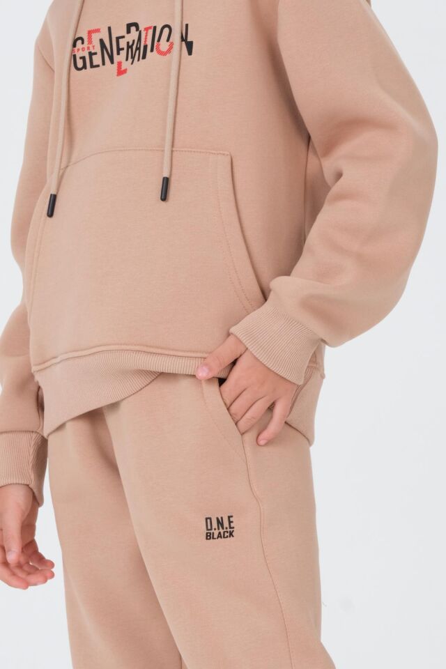 Erkek Çocuk Kapüşonlu Eşofman takımı 8-9 Yaş - VİZON