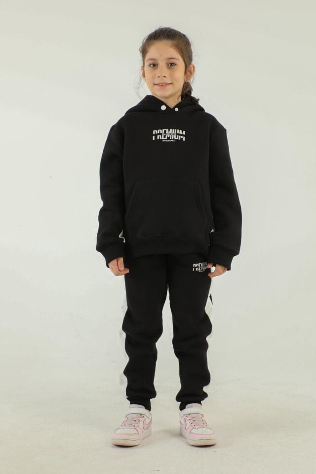 Kapüşonlu Kargo Cepli Baskı Detaylı Kız Çocuk Eşofman Takımı