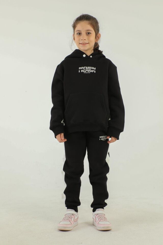 Kapüşonlu Kargo Cepli Baskı Detaylı Kız Çocuk Eşofman Takımı