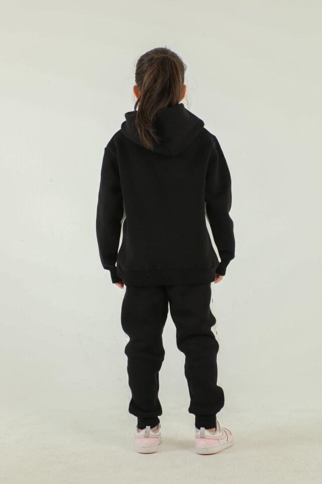 Kapüşonlu Kargo Cepli Baskı Detaylı Kız Çocuk Eşofman Takımı