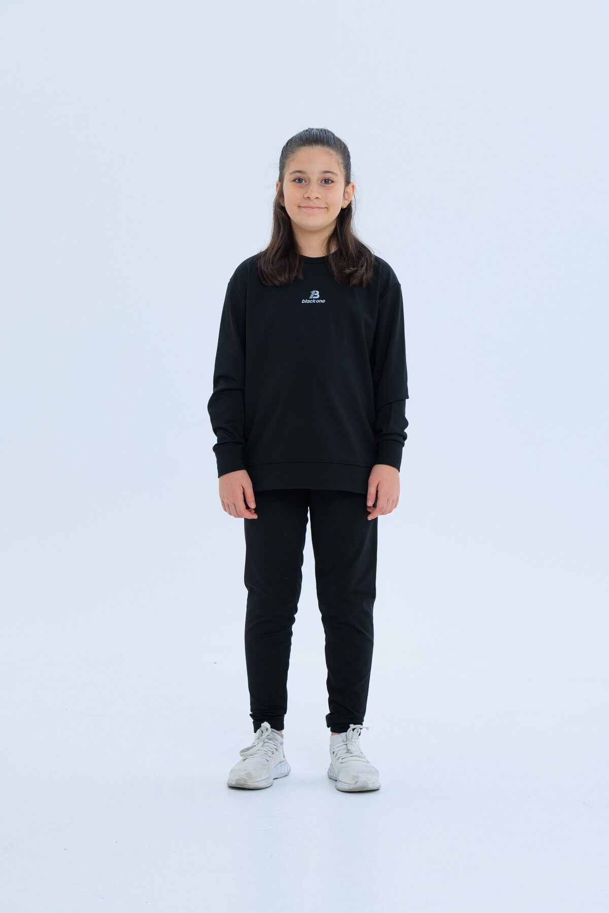 Black One Kız Çocuk Şerit Detaylı Salaş Sweat ve Tayt Spor Takım – Rahat Kesim, Yumuşak Kumaş KOYU SİYAH - 8-9 Yaş