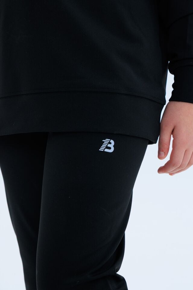 Black One Kız Çocuk Şerit Detaylı Salaş Sweat ve Tayt Spor Takım – Rahat Kesim, Yumuşak Kumaş 10-11 Yaş - KOYU SİYAH