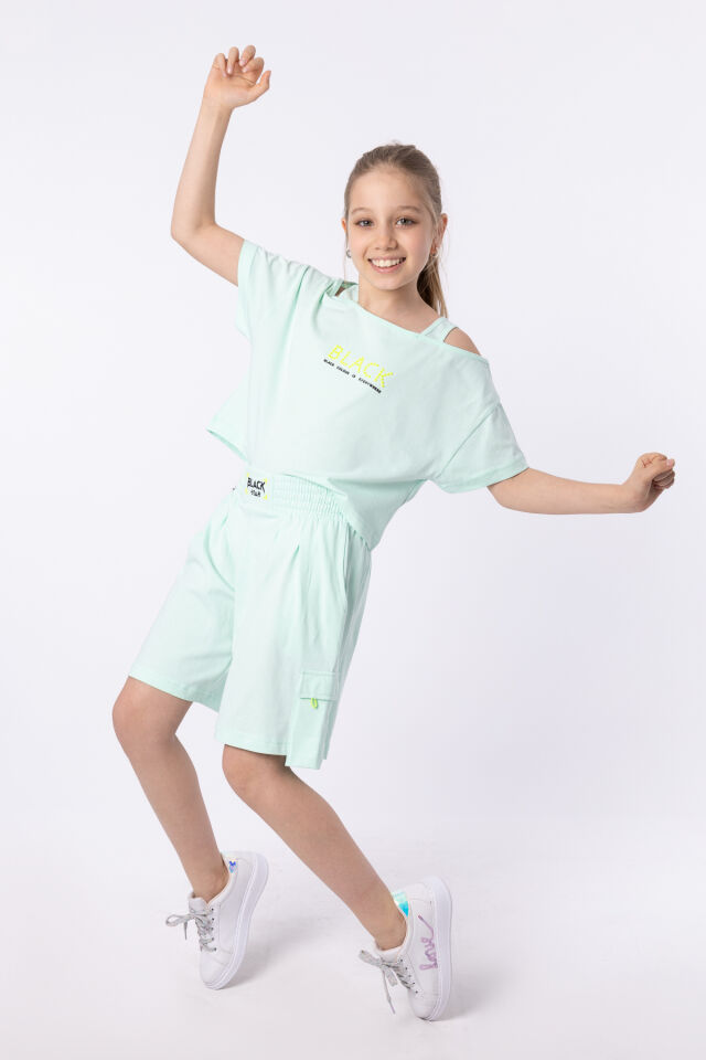 Organik Pamuklu Baskılı Yüksek Bel Crop Kesim T-shırt Short