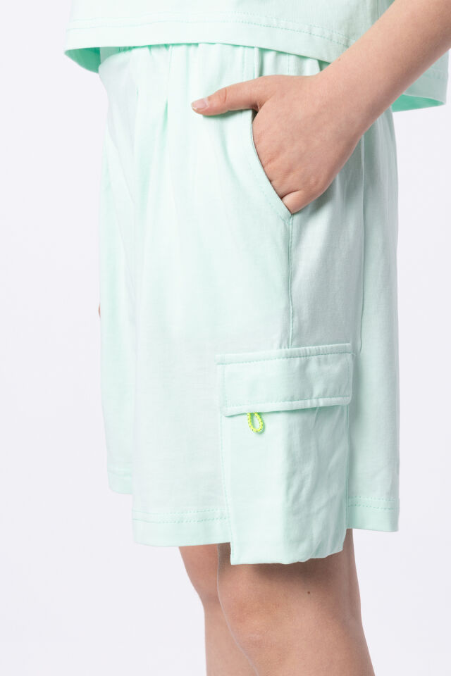 Organik Pamuklu Baskılı Yüksek Bel Crop Kesim T-shırt Short