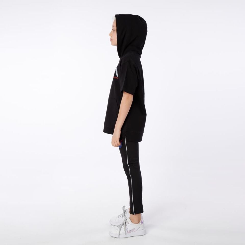 KIZ ÇOCUK NASA BASKILI KAPÜŞONLU T-SHIRT NAKIŞ DETAYLI TAYT