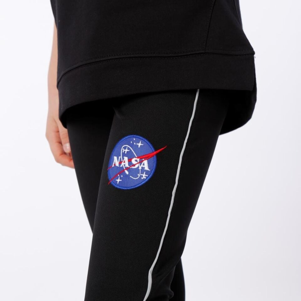 KIZ ÇOCUK NASA BASKILI KAPÜŞONLU T-SHIRT NAKIŞ DETAYLI TAYT