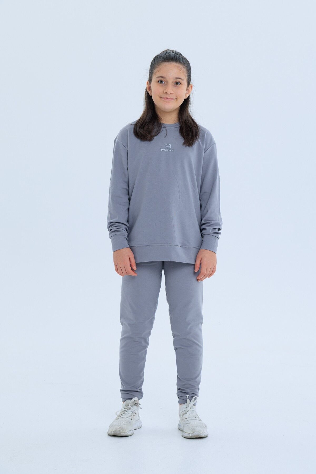 Black One Kız Çocuk Şerit Detaylı Salaş Sweat ve Tayt Spor Takım – Rahat Kesim, Yumuşak Kumaş KOYU GRİ - 11-12 Yaş