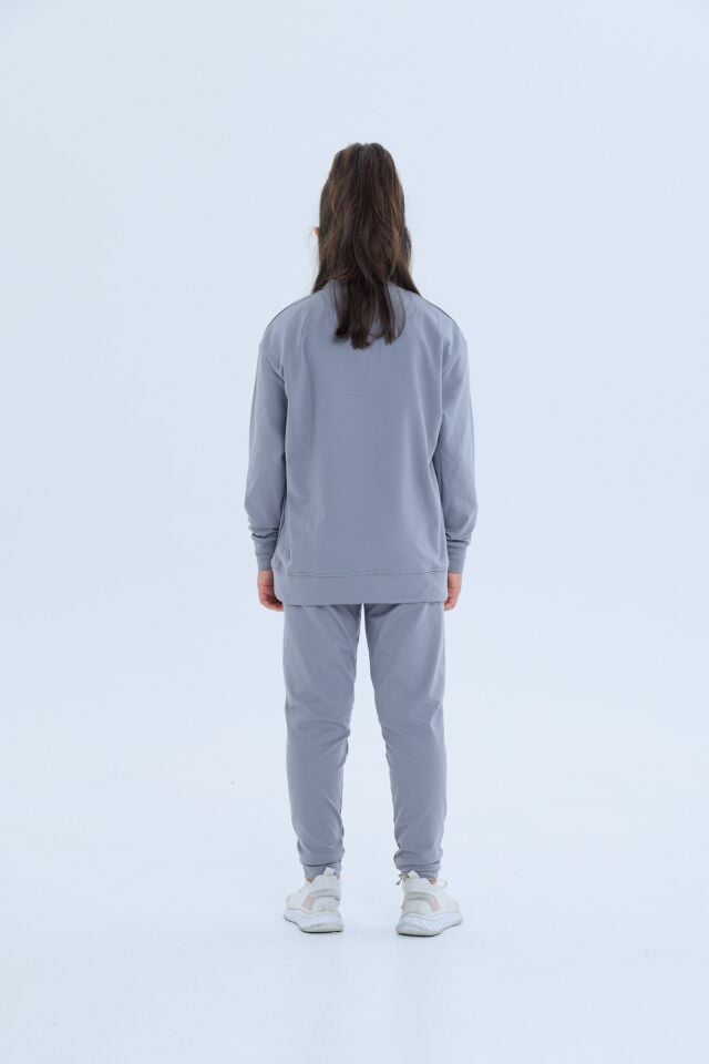 Black One Kız Çocuk Şerit Detaylı Salaş Sweat ve Tayt Spor Takım – Rahat Kesim, Yumuşak Kumaş KOYU GRİ - 11-12 Yaş