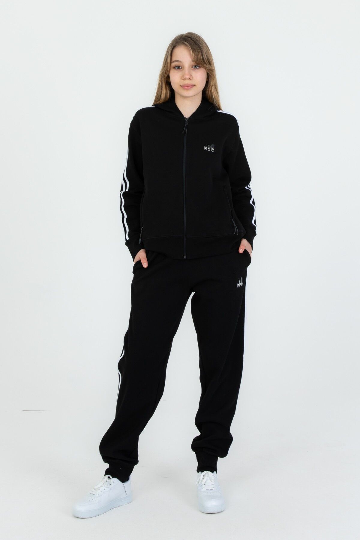 Kapüşonlu Fermuarlı Çift Cepli Kız Çocuk Eşofman Takım