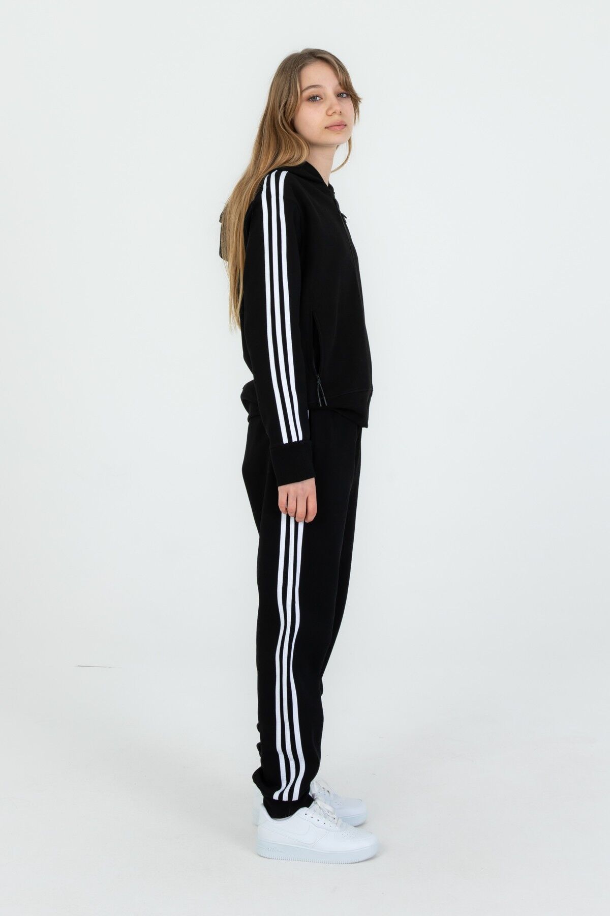 Kapüşonlu Fermuarlı Çift Cepli Kız Çocuk Eşofman Takım