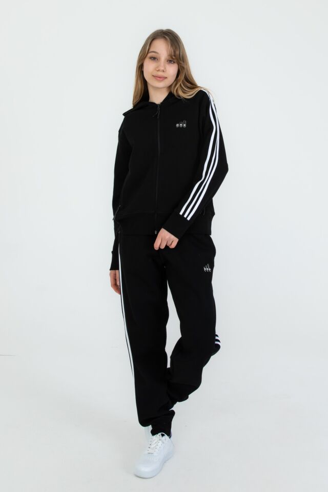 Kapüşonlu Fermuarlı Çift Cepli Kız Çocuk Eşofman Takım