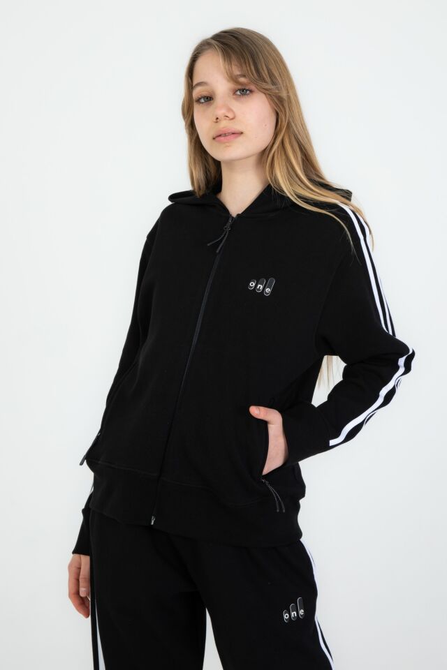 Kapüşonlu Fermuarlı Çift Cepli Kız Çocuk Eşofman Takım