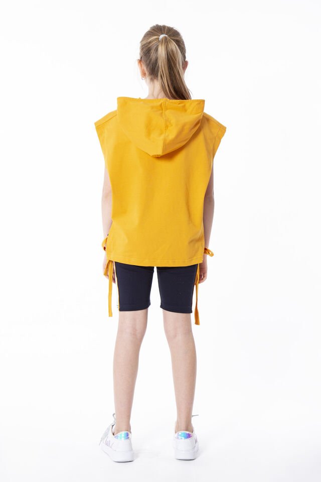 KIZ ÇOCUK YANDAN BAĞLAMALI BASKI DETAYLI KAPÜŞONLU ÜST TAYT TAKIMI