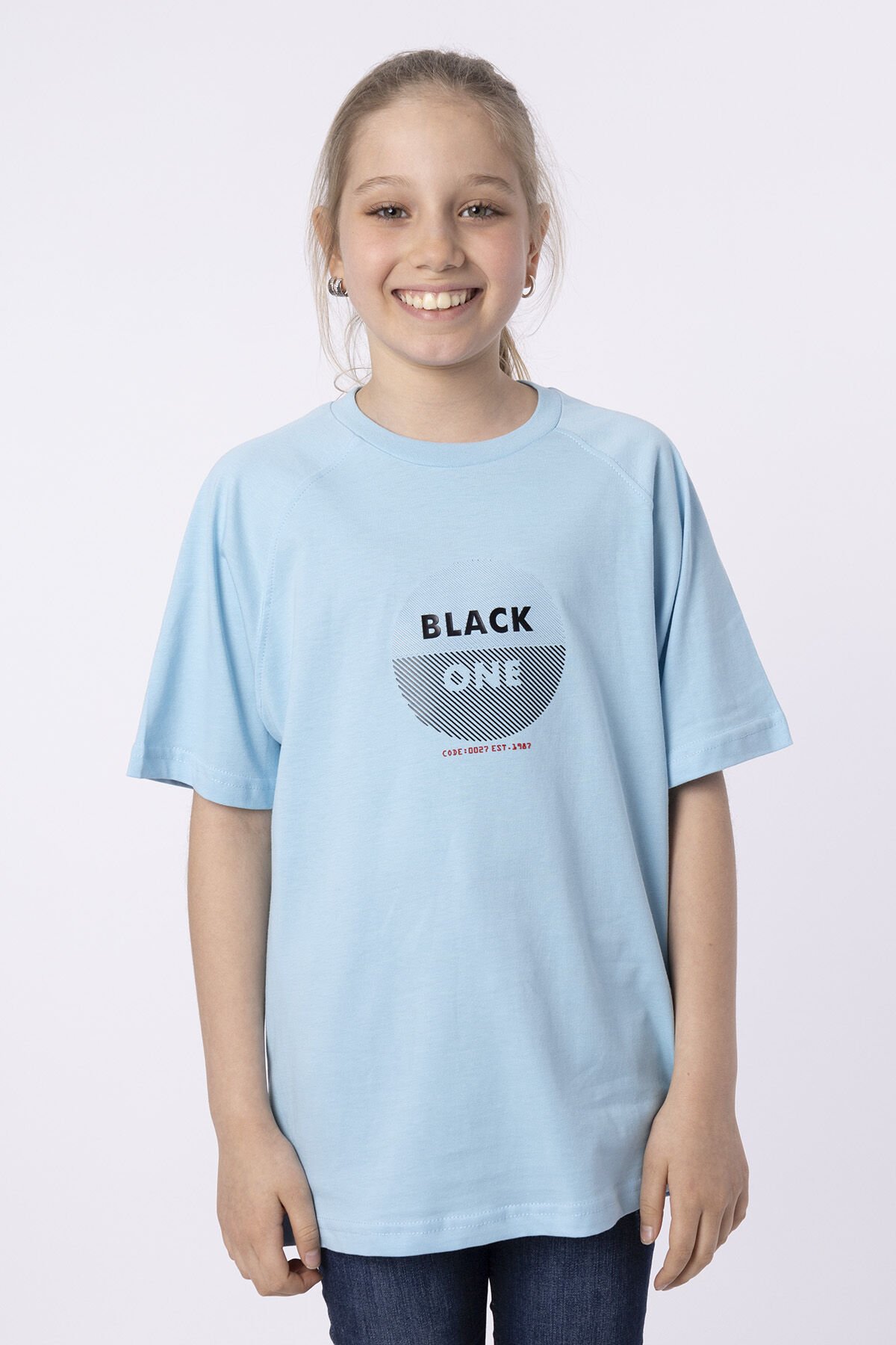 %100 PAMUK SÜPREM KUMAŞTAN ENJEKSİYON BASKILI KIZ ÇOCUK T-SHIRT YAZLIK BİSİKLET YAKA BLACK ONE 9-10 Yaş - LACİVERT