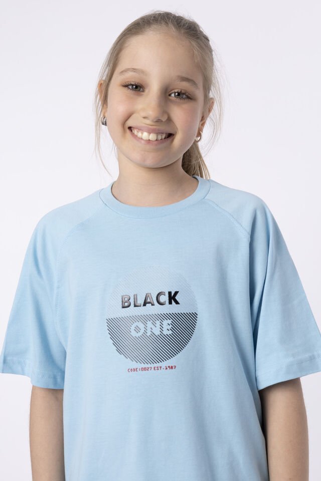 %100 PAMUK SÜPREM KUMAŞTAN ENJEKSİYON BASKILI KIZ ÇOCUK T-SHIRT YAZLIK BİSİKLET YAKA BLACK ONE 9-10 Yaş - LACİVERT