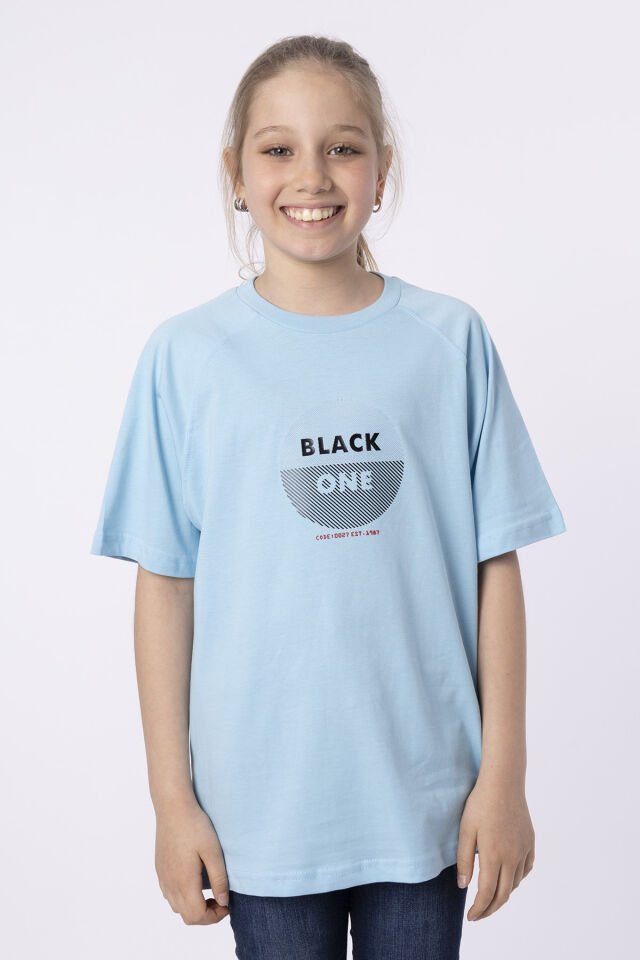 %100 PAMUK SÜPREM KUMAŞTAN ENJEKSİYON BASKILI KIZ ÇOCUK T-SHIRT YAZLIK BİSİKLET YAKA BLACK ONE 9-10 Yaş - LACİVERT