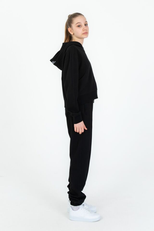 Black One 9-14 Yaş Kız Çocuk Sweat ve Bol Pantolon Takımı – Rahat Günlük Kombin SİYAH - 8-9 Yaş