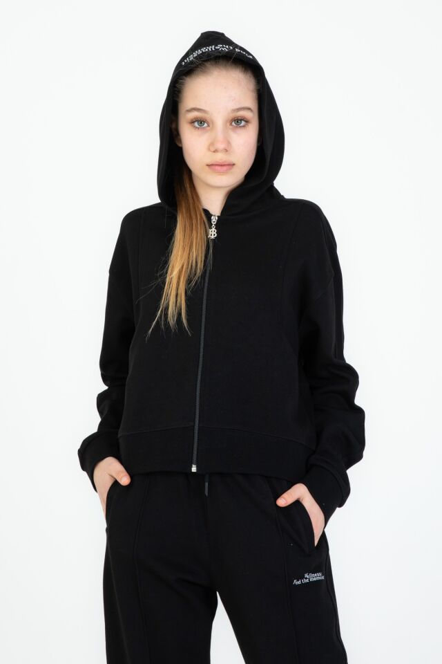 Black One 9-14 Yaş Kız Çocuk Sweat ve Bol Pantolon Takımı – Rahat Günlük Kombin SİYAH - 8-9 Yaş