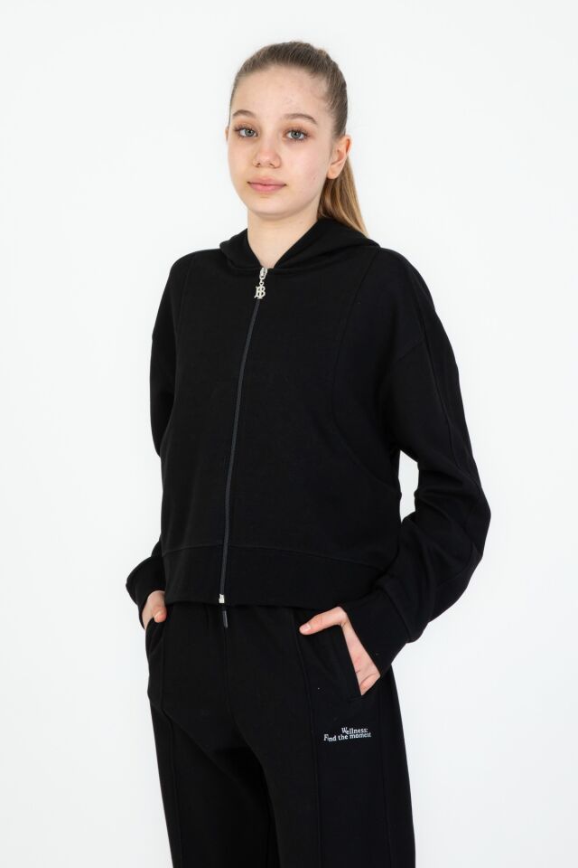 Black One 9-14 Yaş Kız Çocuk Sweat ve Bol Pantolon Takımı – Rahat Günlük Kombin SİYAH - 9-10 Yaş