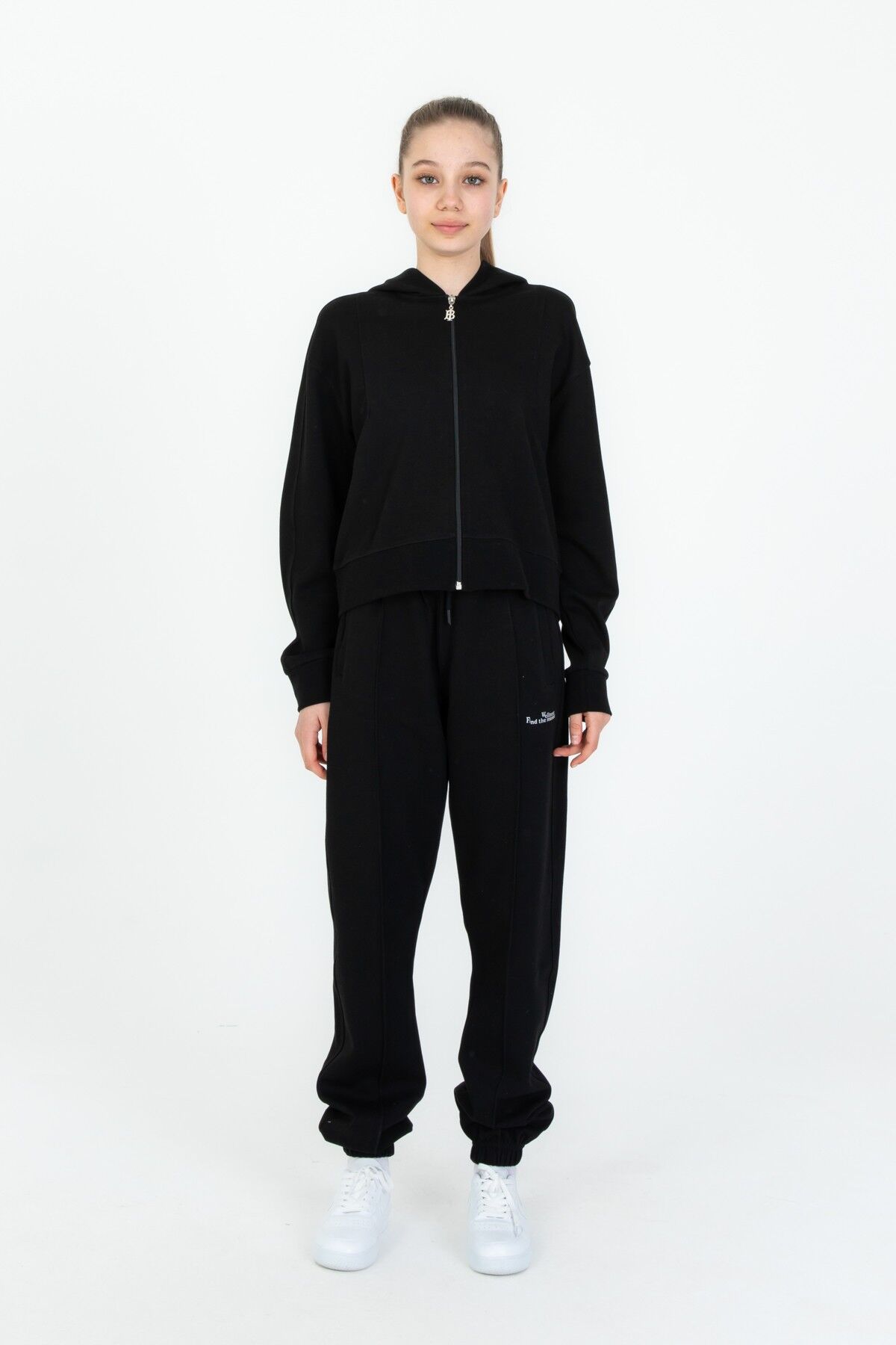 Black One 9-14 Yaş Kız Çocuk Sweat ve Bol Pantolon Takımı – Rahat Günlük Kombin SİYAH - 12-13 Yaş