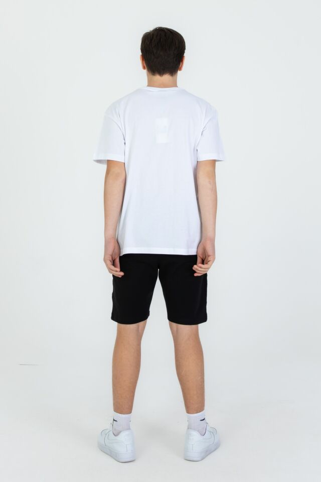 Baskı Detaylı Çift Cepli Şort Yazlık Bisiklet Yaka Erkek Çocuk Şortlu Takım