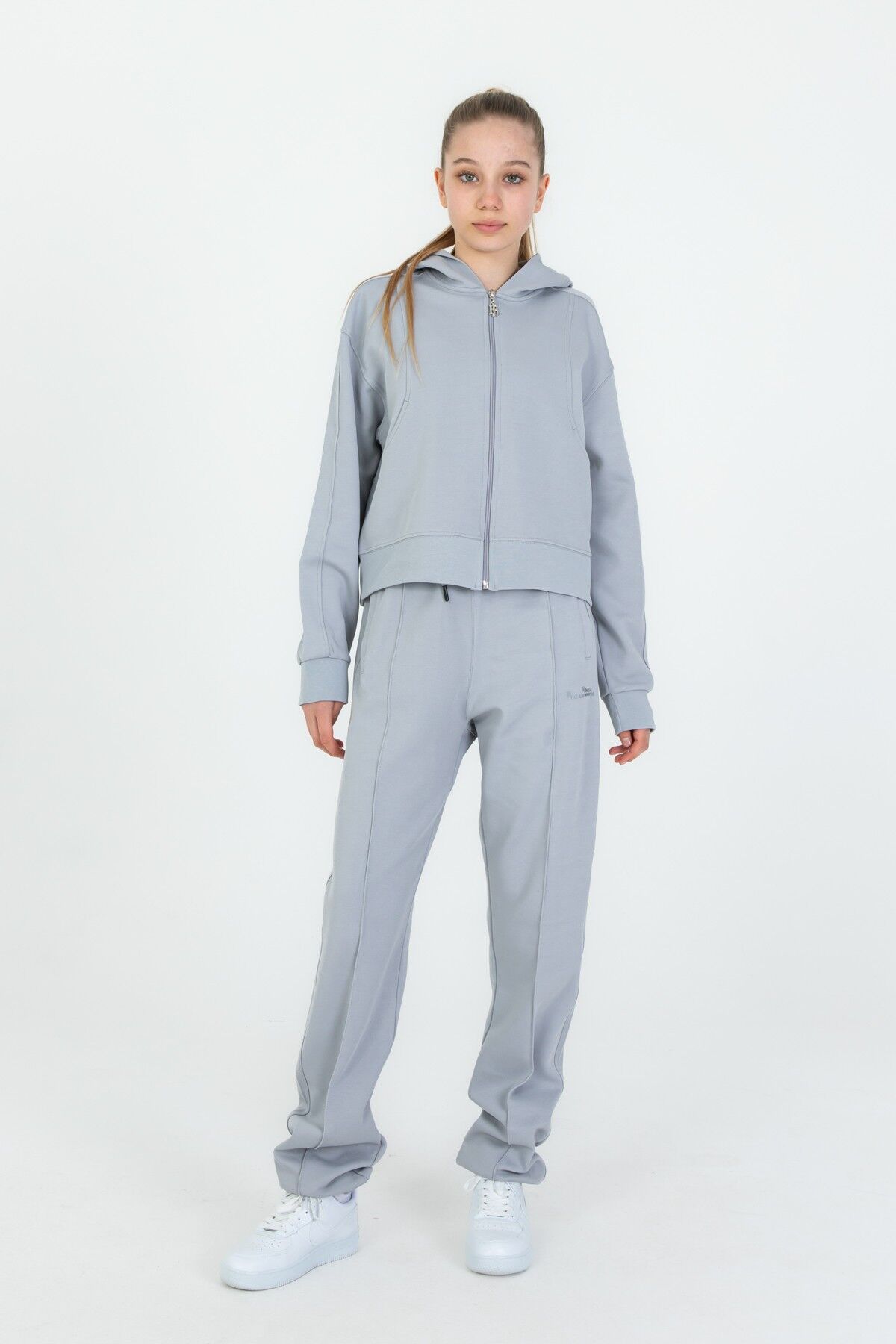 Black One 9-14 Yaş Kız Çocuk Sweat ve Bol Pantolon Takımı – Rahat Günlük Kombin GRİ - 9-10 Yaş