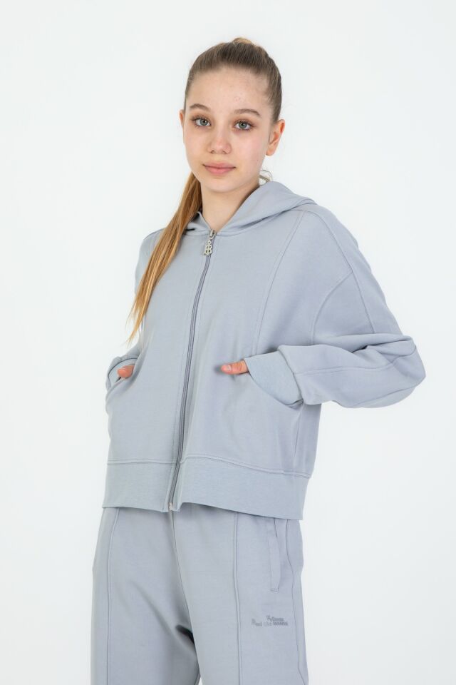 Black One 9-14 Yaş Kız Çocuk Sweat ve Bol Pantolon Takımı – Rahat Günlük Kombin GRİ - 12-13 Yaş