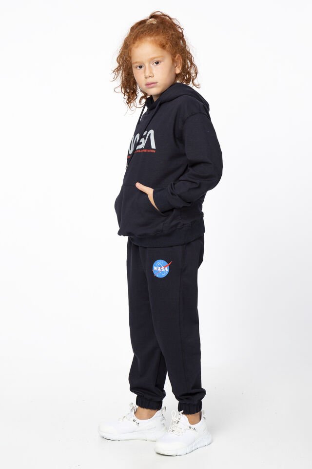 Kız Çocuk Şardonsuz 2 İplik Baskılı Kapüşonlu Spor Eşofman Takımı – Normal Kalıp 14-15 Yaş - LACİVERT