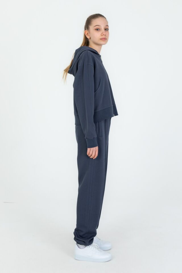 Black One 9-14 Yaş Kız Çocuk Sweat ve Bol Pantolon Takımı – Rahat Günlük Kombin FÜME - 10-11 Yaş