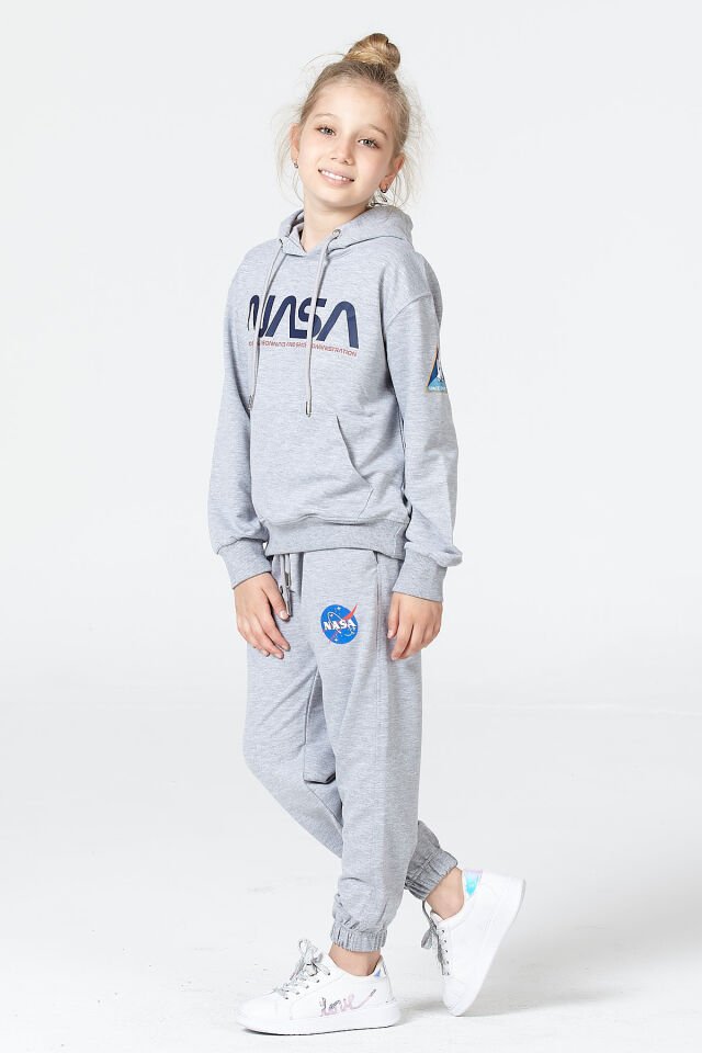 Kız Çocuk Şardonsuz 2 İplik Baskılı Kapüşonlu Spor Eşofman Takımı – Normal Kalıp 12-13 Yaş - GRİMELANJ