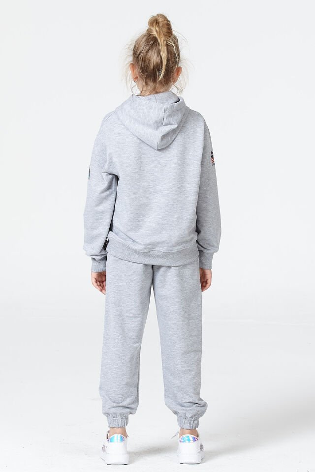 Kız Çocuk Şardonsuz 2 İplik Baskılı Kapüşonlu Spor Eşofman Takımı – Normal Kalıp 12-13 Yaş - GRİMELANJ