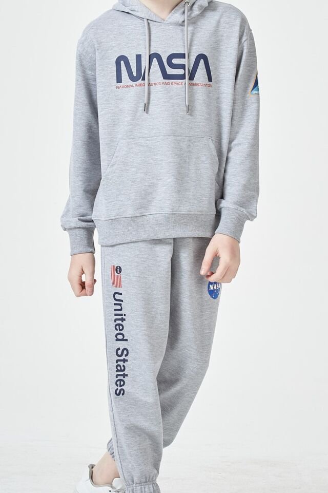 Kız Çocuk Şardonsuz 2 İplik Baskılı Kapüşonlu Spor Eşofman Takımı – Normal Kalıp 12-13 Yaş - GRİMELANJ