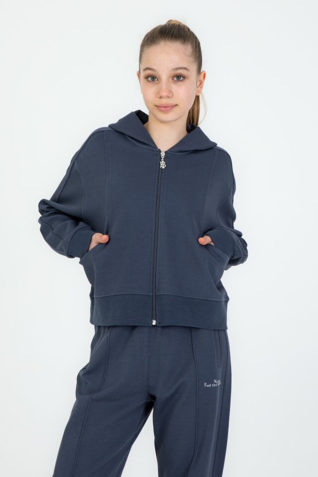 Black One 9-14 Yaş Kız Çocuk Sweat ve Bol Pantolon Takımı – Rahat Günlük Kombin FÜME - 11-12 Yaş