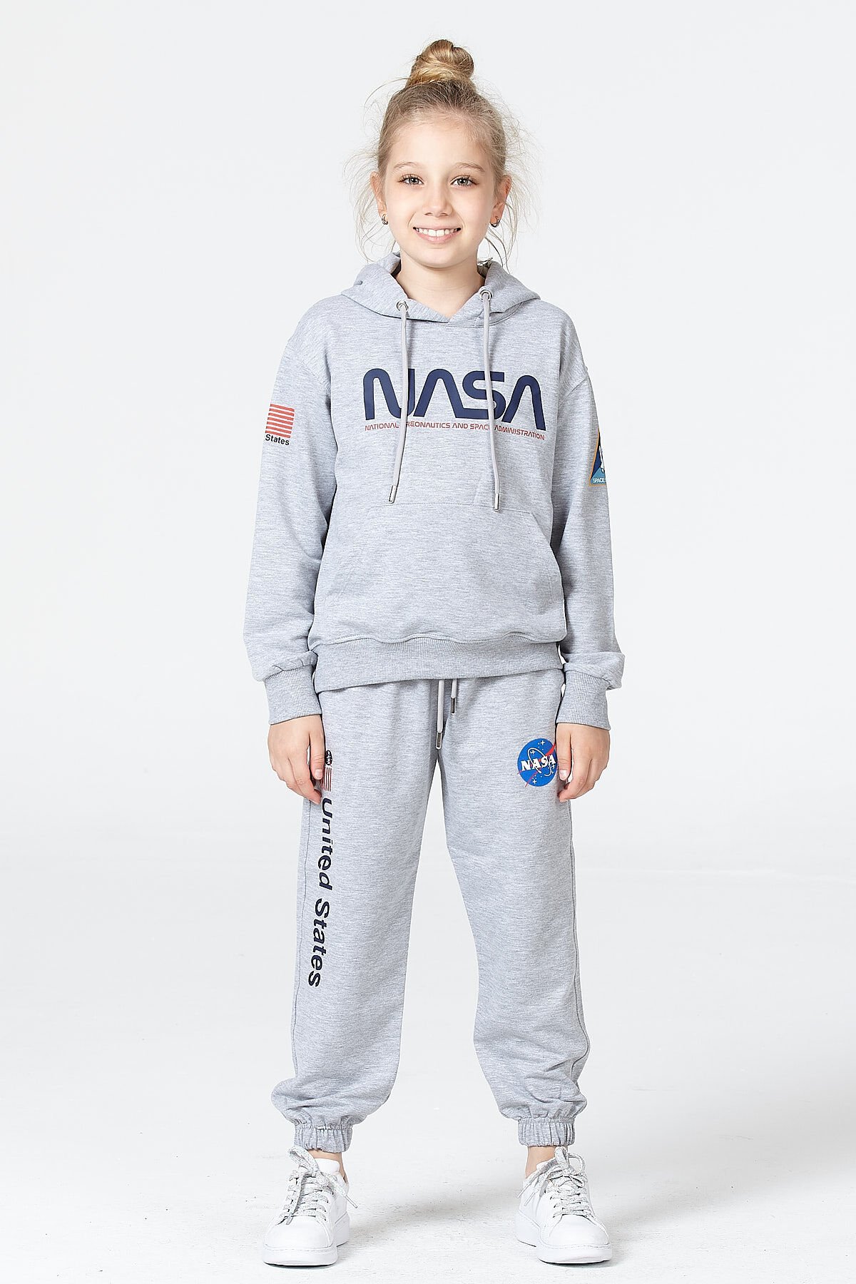 Kız Çocuk Şardonsuz 2 İplik Baskılı Kapüşonlu Spor Eşofman Takımı – Normal Kalıp 10-11 Yaş - GRİMELANJ