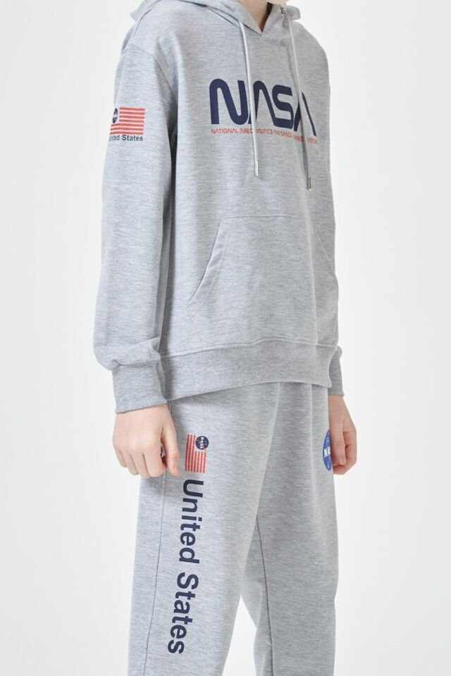 Kız Çocuk Şardonsuz 2 İplik Baskılı Kapüşonlu Spor Eşofman Takımı – Normal Kalıp 10-11 Yaş - GRİMELANJ