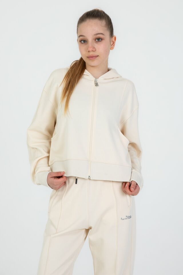 Black One 9-14 Yaş Kız Çocuk Sweat ve Bol Pantolon Takımı – Rahat Günlük Kombin KREM - 8-9 Yaş