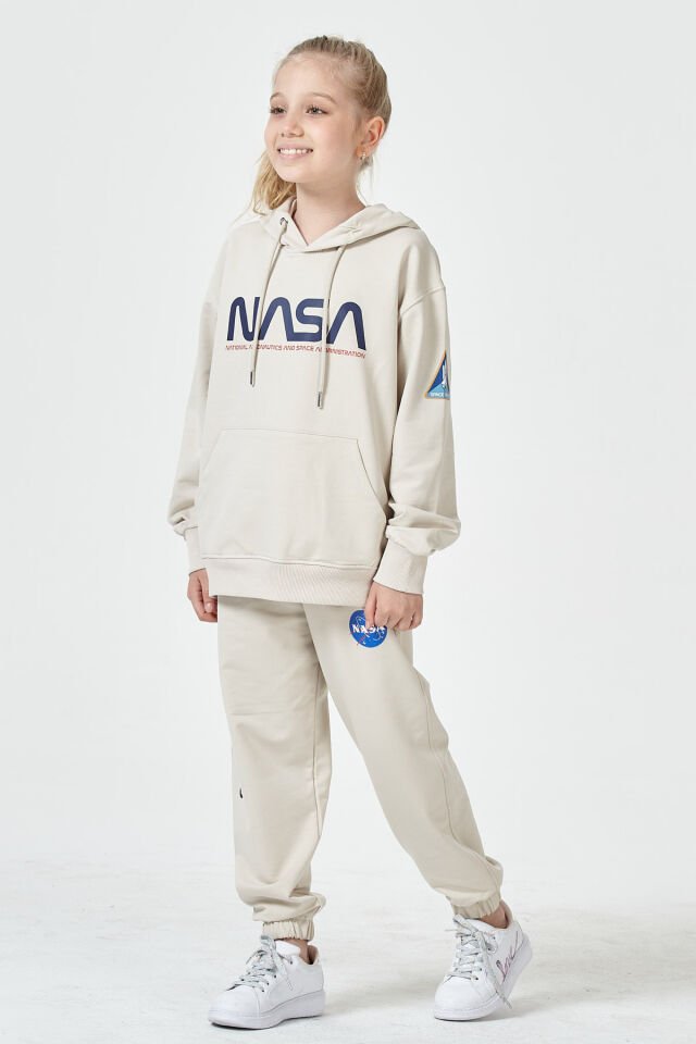 Kız Çocuk Şardonsuz 2 İplik Baskılı Kapüşonlu Spor Eşofman Takımı – Normal Kalıp 12-13 Yaş - TAŞ