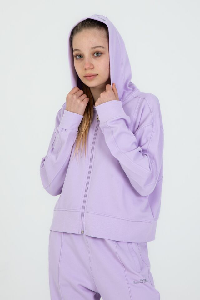 Black One 9-14 Yaş Kız Çocuk Sweat ve Bol Pantolon Takımı – Rahat Günlük Kombin LİLA - 8-9 Yaş