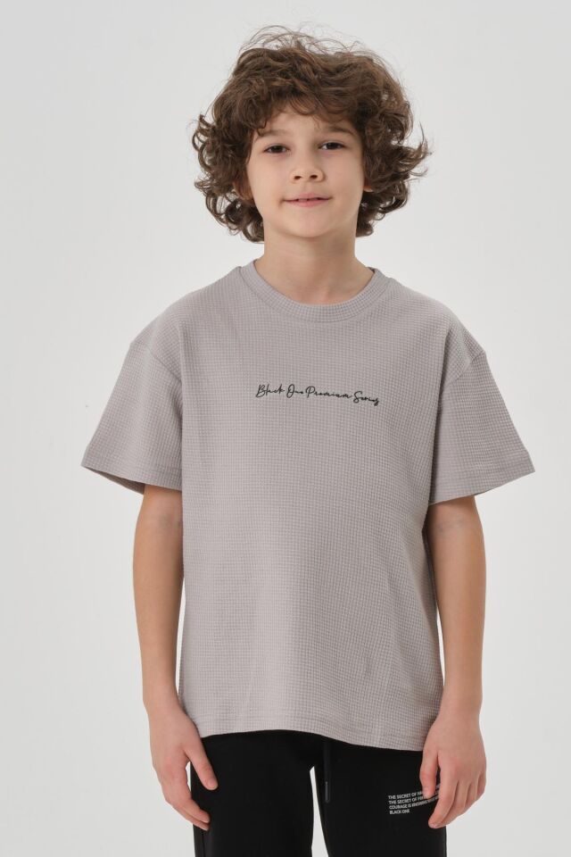 Erkek Çocuk Waffle Kumaş Yazlık T-Shırt BOYAMA GRİ - 3-4 Yaş