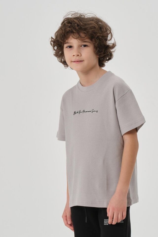 Erkek Çocuk Waffle Kumaş Yazlık T-Shırt BOYAMA GRİ - 3-4 Yaş