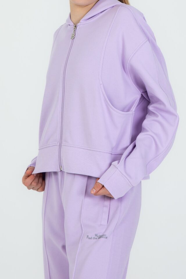 Black One 9-14 Yaş Kız Çocuk Sweat ve Bol Pantolon Takımı – Rahat Günlük Kombin LİLA - 10-11 Yaş