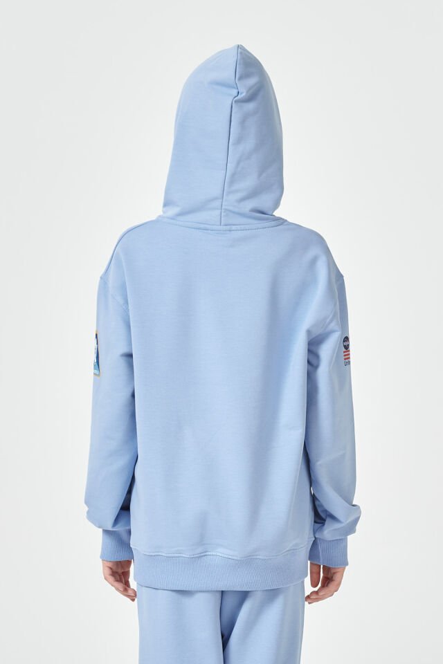 Kız Çocuk Şardonsuz 2 İplik Baskılı Kapüşonlu Spor Eşofman Takımı – Normal Kalıp 12-13 Yaş - MAVİ