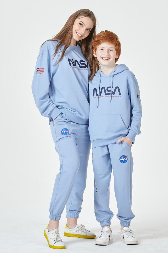 Kız Çocuk Şardonsuz 2 İplik Baskılı Kapüşonlu Spor Eşofman Takımı – Normal Kalıp 14-15 Yaş - MAVİ